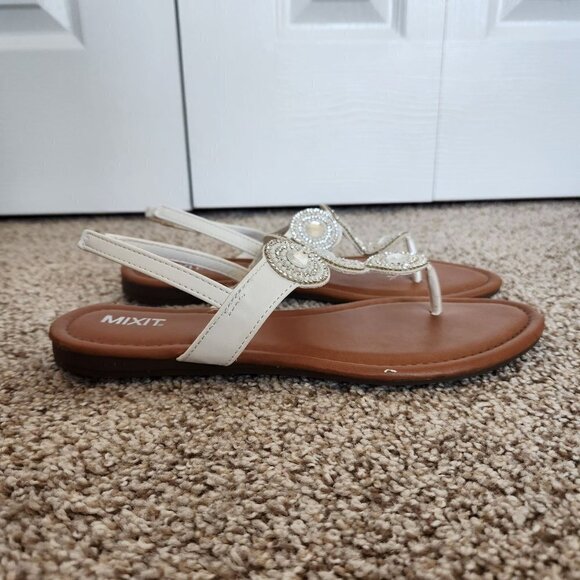Mixit Brown White Slingback Flat Thong Sandals - Picture 1 of 8